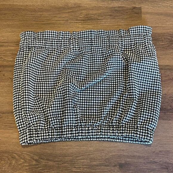 vintage deadstock fabric handmade black and white checked gingham tube top - Picture 3 of 4